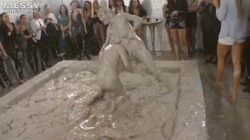 Muddy Wrestling: Satin, Skirts, and Audience Mud Blasted To The Max!  Everyone Gets A Taste! Screencap 99 on www.sinx.com