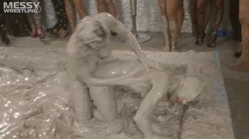 Muddy Wrestling: Satin, Skirts, and Audience Mud Blasted To The Max!  Everyone Gets A Taste! Screencap 100 on www.sinx.com