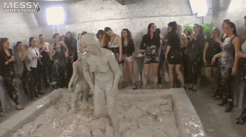Muddy Wrestling: Satin, Skirts, and Audience Mud Blasted To The Max!  Everyone Gets A Taste! Screencap 109 on www.sinx.com
