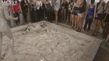 Muddy Wrestling: Satin, Skirts, and Audience Mud Blasted To The Max!  Everyone Gets A Taste! Screencap 110 on www.sinx.com