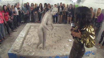 Muddy Wrestling: Satin, Skirts, and Audience Mud Blasted To The Max!  Everyone Gets A Taste! Screencap 116 on www.sinx.com