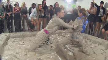 Muddy Wrestling: Satin, Skirts, and Audience Mud Blasted To The Max!  Everyone Gets A Taste! Screencap 12 on www.sinx.com