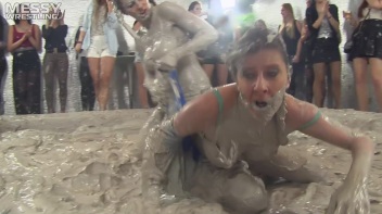 Muddy Wrestling: Satin, Skirts, and Audience Mud Blasted To The Max!  Everyone Gets A Taste! Screencap 28 on www.sinx.com