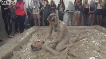 Muddy Wrestling: Satin, Skirts, and Audience Mud Blasted To The Max!  Everyone Gets A Taste! Screencap 30 on www.sinx.com