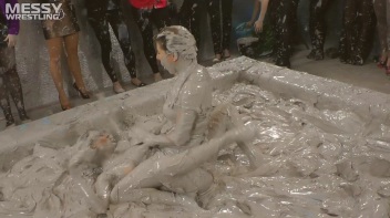 Muddy Wrestling: Satin, Skirts, and Audience Mud Blasted To The Max!  Everyone Gets A Taste! Screencap 31 on www.sinx.com