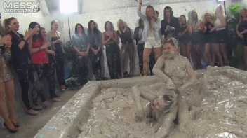 Muddy Wrestling: Satin, Skirts, and Audience Mud Blasted To The Max!  Everyone Gets A Taste! Screencap 33 on www.sinx.com