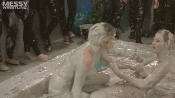 Muddy Wrestling: Satin, Skirts, and Audience Mud Blasted To The Max!  Everyone Gets A Taste! Screencap 35 on www.sinx.com
