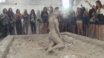 Muddy Wrestling: Satin, Skirts, and Audience Mud Blasted To The Max!  Everyone Gets A Taste! Screencap 36 on www.sinx.com
