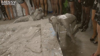 Muddy Wrestling: Satin, Skirts, and Audience Mud Blasted To The Max!  Everyone Gets A Taste! Screencap 50 on www.sinx.com