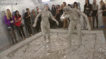 Muddy Wrestling: Satin, Skirts, and Audience Mud Blasted To The Max!  Everyone Gets A Taste! Screencap 58 on www.sinx.com