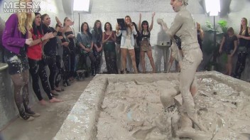 Muddy Wrestling: Satin, Skirts, and Audience Mud Blasted To The Max!  Everyone Gets A Taste! Screencap 60 on www.sinx.com