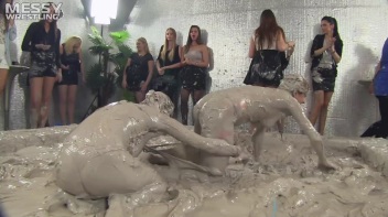 Muddy Wrestling: Satin, Skirts, and Audience Mud Blasted To The Max!  Everyone Gets A Taste! Screencap 63 on www.sinx.com