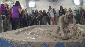 Muddy Wrestling: Satin, Skirts, and Audience Mud Blasted To The Max!  Everyone Gets A Taste! Screencap 71 on www.sinx.com