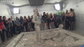 Muddy Wrestling: Satin, Skirts, and Audience Mud Blasted To The Max!  Everyone Gets A Taste! Screencap 72 on www.sinx.com
