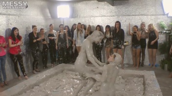 Muddy Wrestling: Satin, Skirts, and Audience Mud Blasted To The Max!  Everyone Gets A Taste! Screencap 83 on www.sinx.com