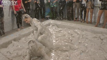 Muddy Wrestling: Satin, Skirts, and Audience Mud Blasted To The Max!  Everyone Gets A Taste! Screencap 45 on www.sinx.com