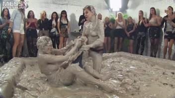 Muddy Wrestling: Satin, Skirts, and Audience Mud Blasted To The Max!  Everyone Gets A Taste! Screencap 47 on www.sinx.com