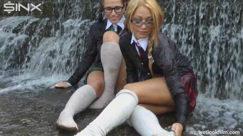 Soaking Wet Schoolgirls Splash In Waterfall Screencap 41 on www.sinx.com