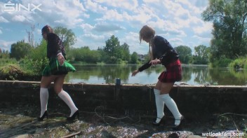 Soaking Wet Schoolgirls Splash In Waterfall Screencap 7 on www.sinx.com