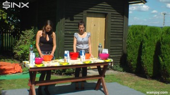Brunette Hotties Compete In Messy Food Fight Screencap 2 on www.sinx.com