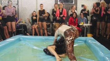 Messy Wrestling: Shiny, Slimy, And Ready To Rumble In Oil! Dunk This Bitch & Tear Her Clothes!!! Screencap 19 on www.sinx.com