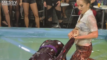 Messy Wrestling: Shiny, Slimy, And Ready To Rumble In Oil! Dunk This Bitch & Tear Her Clothes!!! Screencap 34 on www.sinx.com