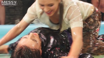 Messy Wrestling: Shiny, Slimy, And Ready To Rumble In Oil! Dunk This Bitch & Tear Her Clothes!!! Screencap 56 on www.sinx.com