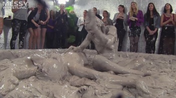 Muddy Wrestling: Fired Up Eurobabes Bring On The Mess - Audience Gets It! Screencap 101 on www.sinx.com