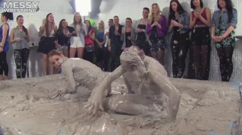 Muddy Wrestling: Fired Up Eurobabes Bring On The Mess - Audience Gets It! Screencap 16 on www.sinx.com