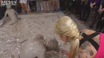 Muddy Wrestling: Fired Up Eurobabes Bring On The Mess - Audience Gets It! Screencap 36 on www.sinx.com