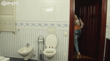 Hot Brunette Pees Her Denim Jeans In The Bathroom Screencap 12 on www.sinx.com