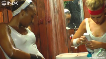 Lathered Up Fitness Babes Get Wet In The Shower Screencap 41 on www.sinx.com