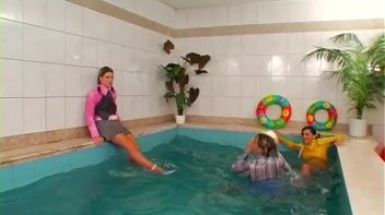 Satin Clad Cuties Hop In The Pool Screencap 11 on www.sinx.com