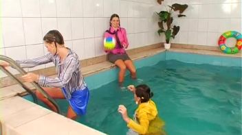 Satin Clad Cuties Hop In The Pool Screencap 33 on www.sinx.com