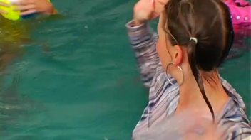Satin Clad Cuties Hop In The Pool Screencap 46 on www.sinx.com