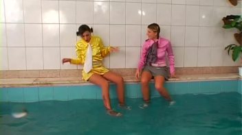 Satin Clad Cuties Hop In The Pool Screencap 7 on www.sinx.com