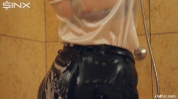 Clothed Beauty Showering In Satin Blouse Screencap 28 on www.sinx.com