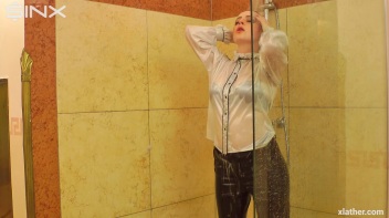 Clothed Beauty Showering In Satin Blouse Screencap 41 on www.sinx.com