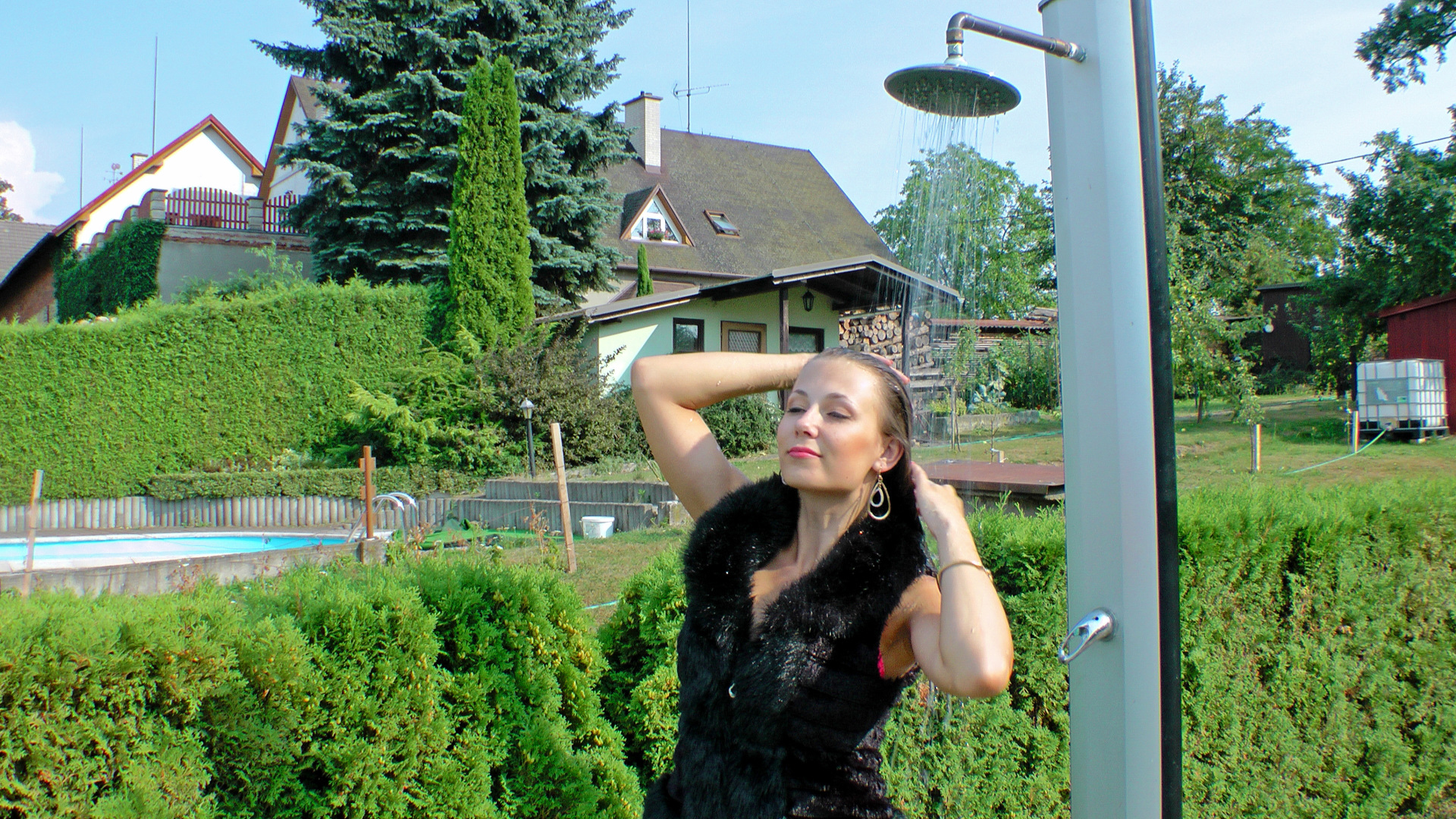Clothed Hair Washing In Outdoor Shower on www.sinx.com