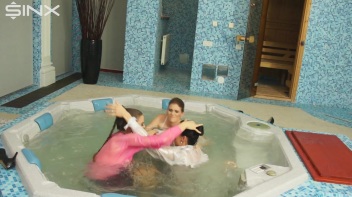 Clothed Catfight Turns Wet In The Jacuzzi Screencap 5 on www.sinx.com