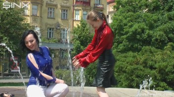 Fountain Fun, Two Cuties Getting Wet And Messy Screencap 18 on www.sinx.com
