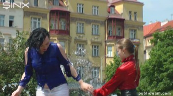 Fountain Fun, Two Cuties Getting Wet And Messy Screencap 20 on www.sinx.com