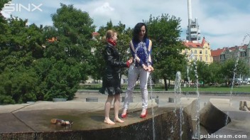 Fountain Fun, Two Cuties Getting Wet And Messy Screencap 6 on www.sinx.com