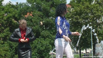 Fountain Fun, Two Cuties Getting Wet And Messy Screencap 7 on www.sinx.com