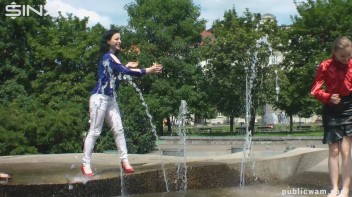 Fountain Fun, Two Cuties Getting Wet And Messy Screencap 9 on www.sinx.com