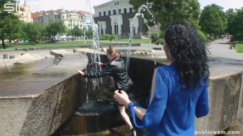 Fountain Fun, Two Cuties Getting Wet And Messy Screencap 1 on www.sinx.com