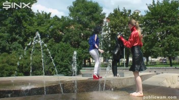 Fountain Fun, Two Cuties Getting Wet And Messy Screencap 10 on www.sinx.com