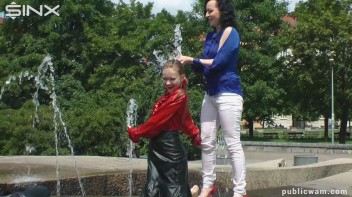 Fountain Fun, Two Cuties Getting Wet And Messy Screencap 12 on www.sinx.com