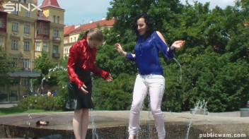 Fountain Fun, Two Cuties Getting Wet And Messy Screencap 13 on www.sinx.com