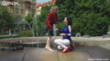 Fountain Fun, Two Cuties Getting Wet And Messy Screencap 15 on www.sinx.com